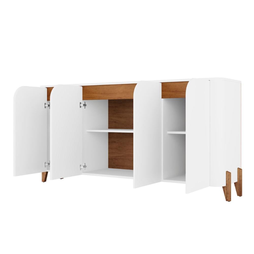 Buffet 4 Portas de Bater Portland Branco/Cedro