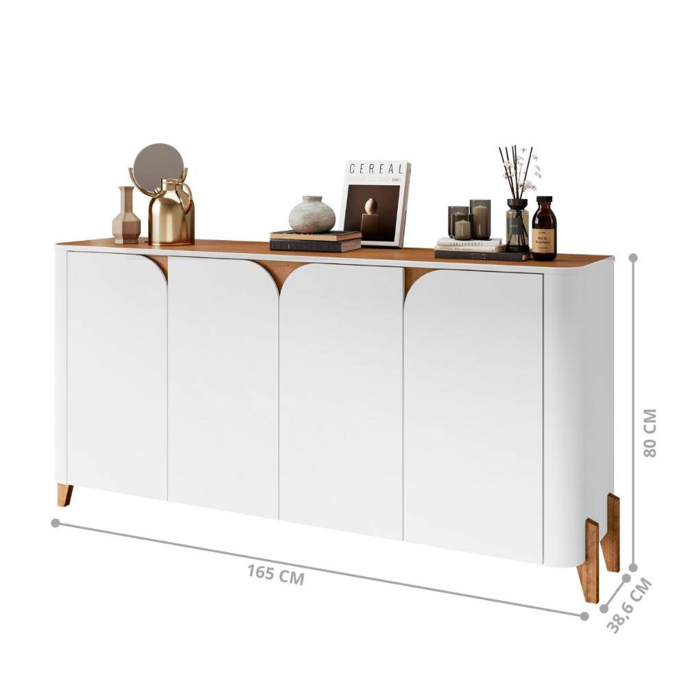 Buffet 4 Portas de Bater Portland Branco/Cedro