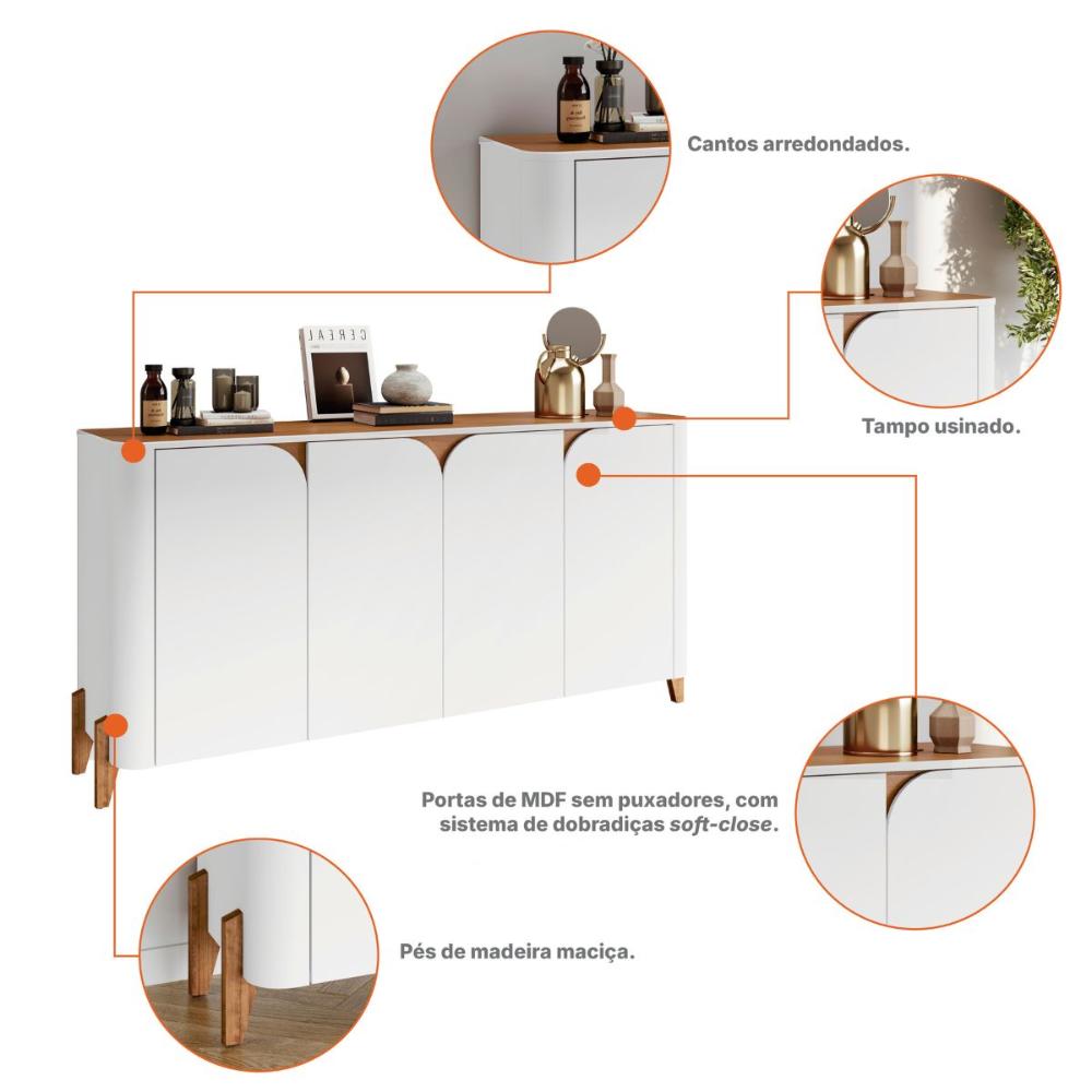 Buffet 4 Portas de Bater Portland Branco/Cedro
