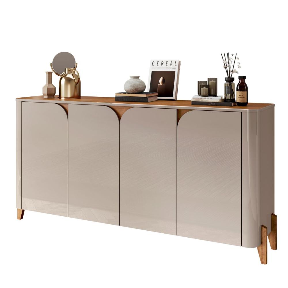 Buffet 4 Portas de Bater Portland Off White/Cedro