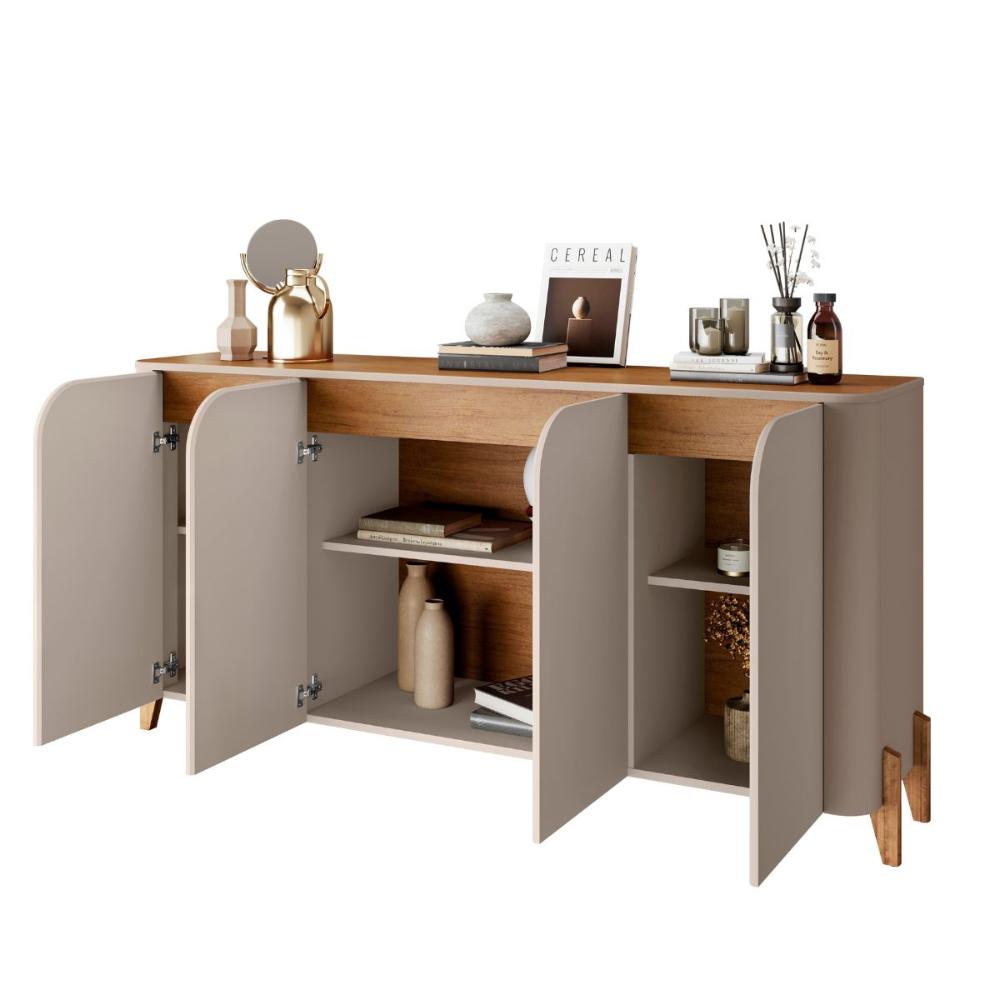 Buffet 4 Portas de Bater Portland Off White/Cedro