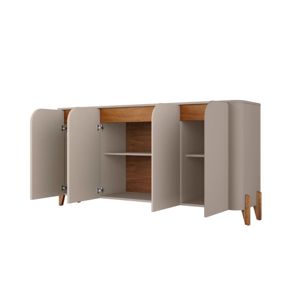 Buffet 4 Portas de Bater Portland Off White/Cedro
