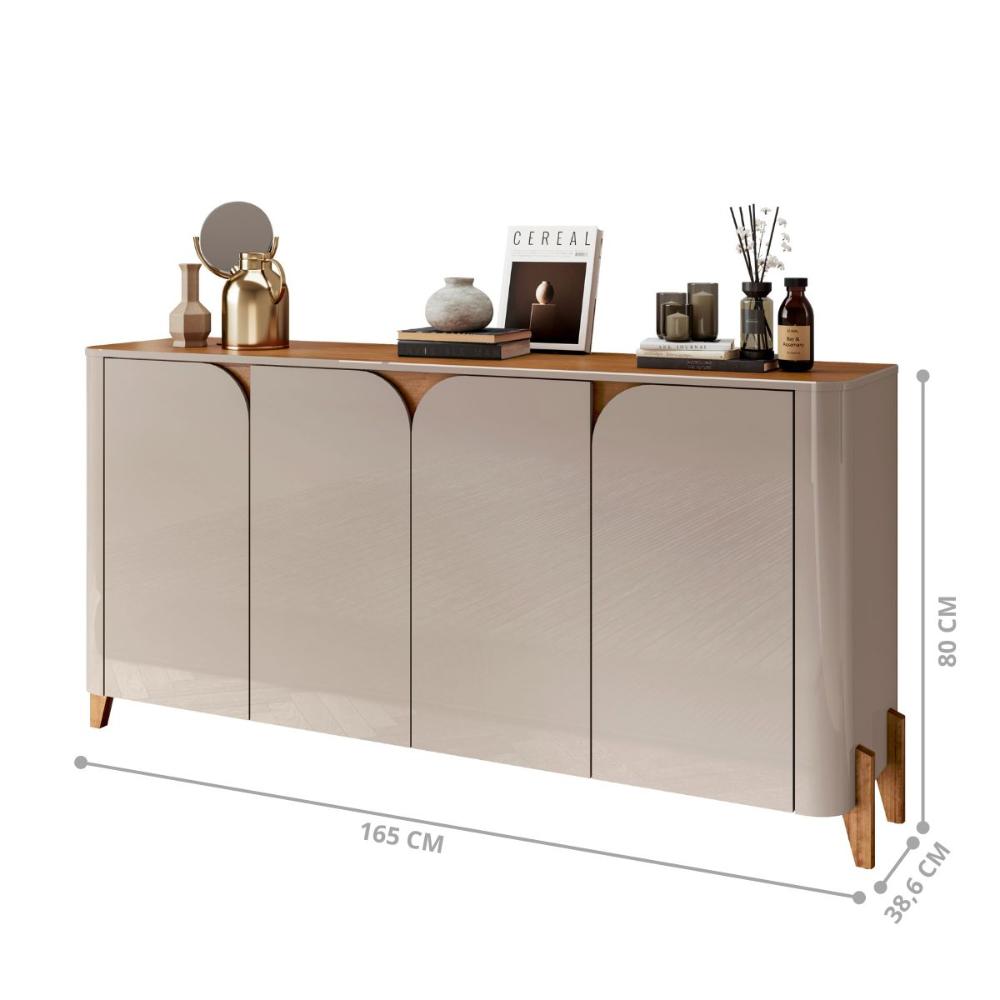 Buffet 4 Portas de Bater Portland Off White/Cedro