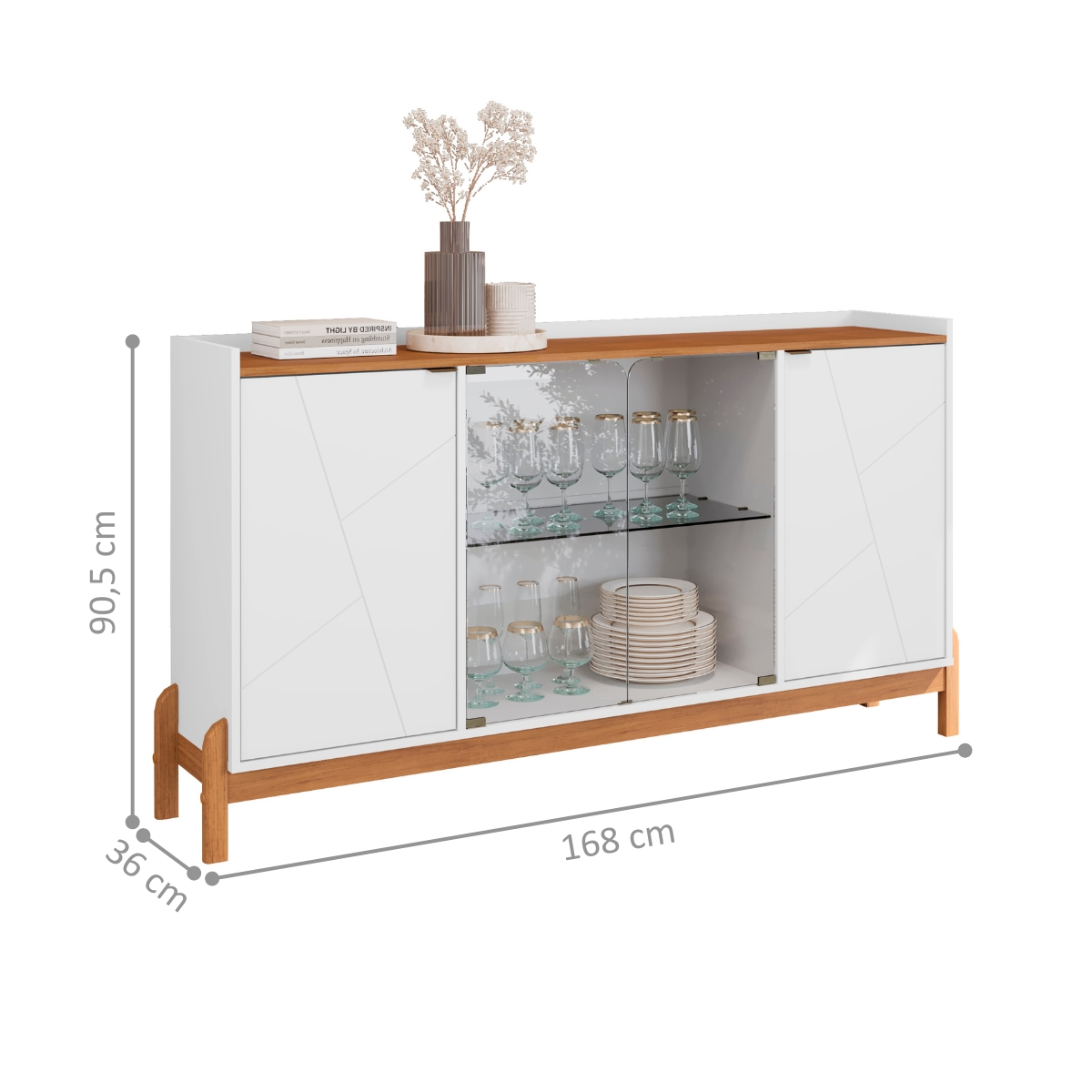 Buffet Aparador 2 Portas Com Vidro Madri Branco Cedro