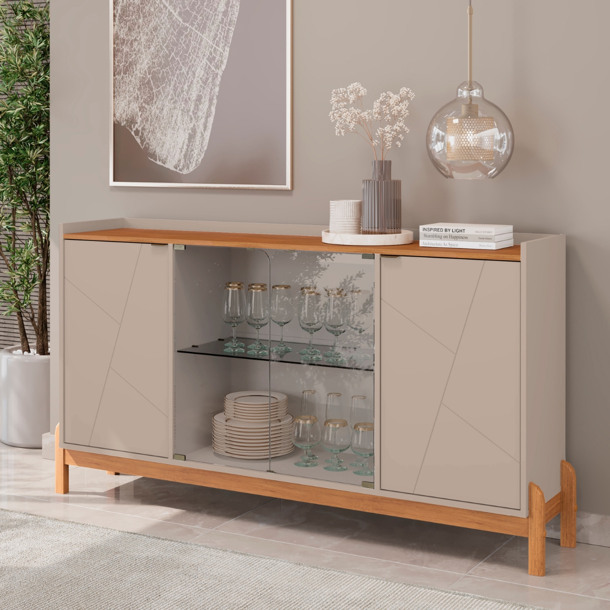 Buffet Aparador 2 Portas Com Vidro Madri Off White Cedro