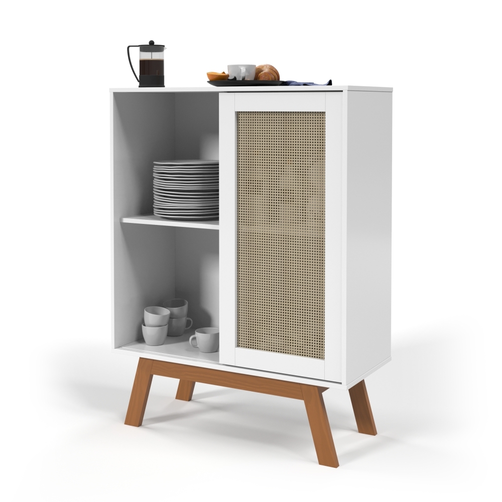 Buffet Barcelona com Porta em Rattan Sintético Branco