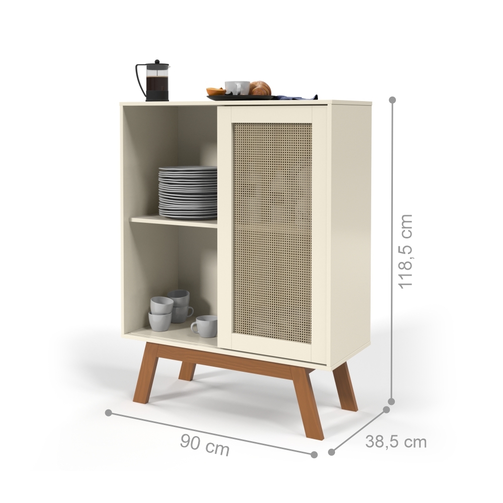 Buffet Barcelona com Porta em Rattan Sintético Off White