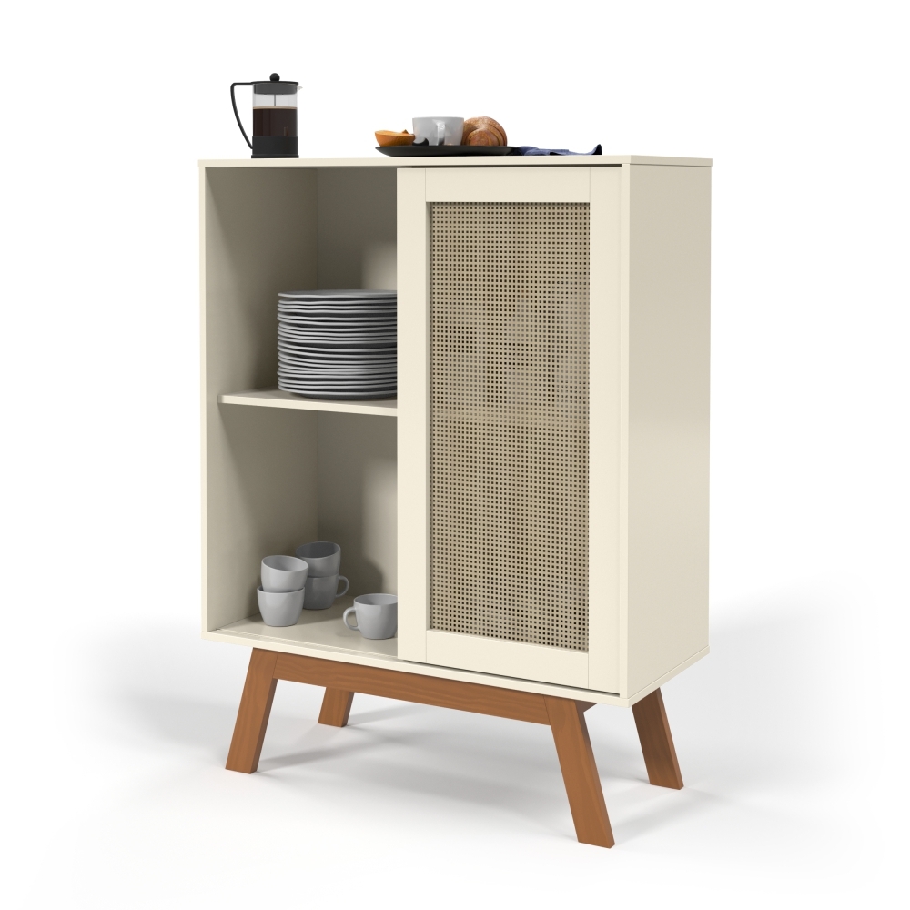 Buffet Barcelona com Porta em Rattan Sintético Off White