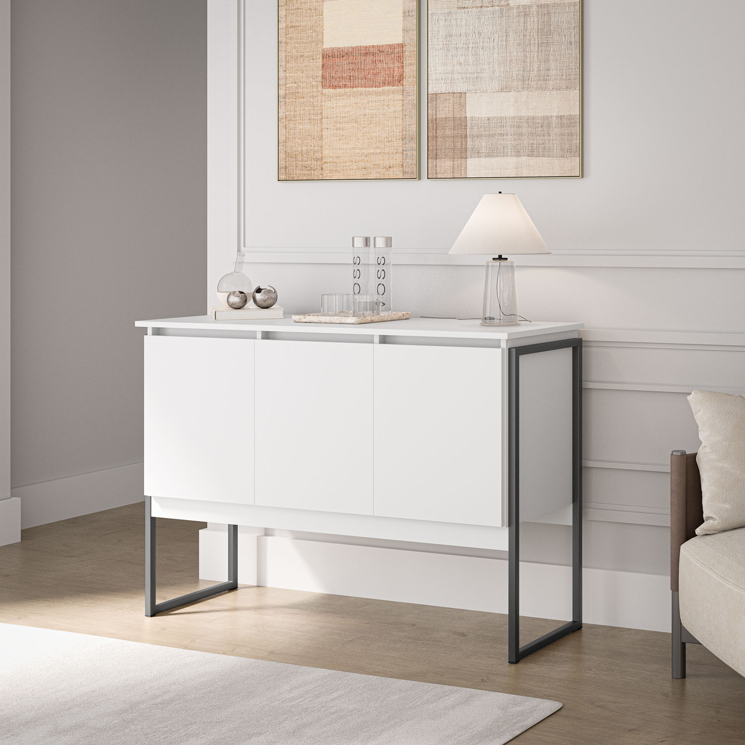 Buffet Classico com 3 Portas Veneza Branco Preto