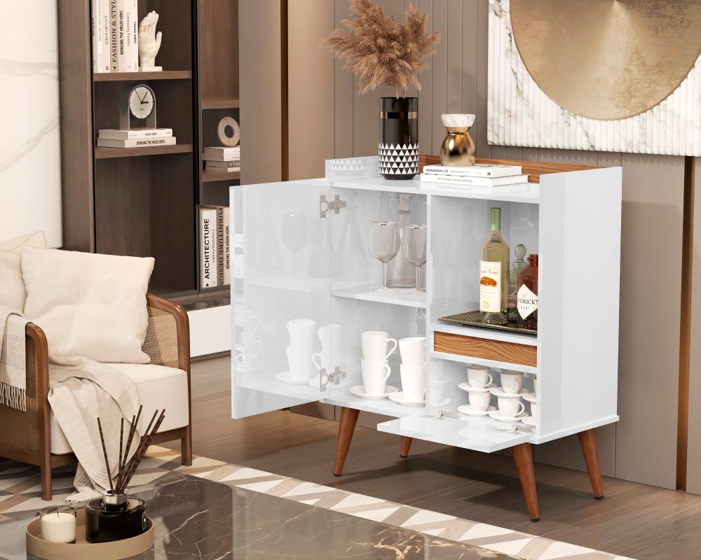 Buffet Essenciale Pés Retro Branco/Freijó