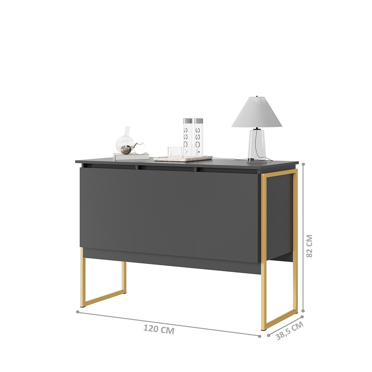 Buffet Moderno 3 Portas Londres Preto Dourado