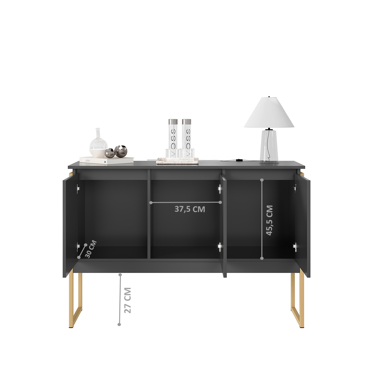 Buffet Moderno 3 Portas Londres Preto Dourado