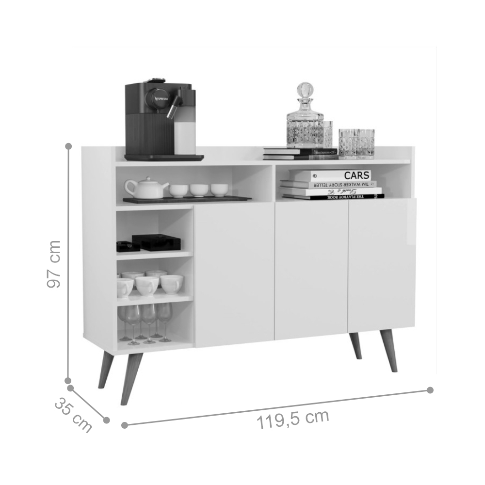 Buffet Retrô Kansas com 3 Portas Preto