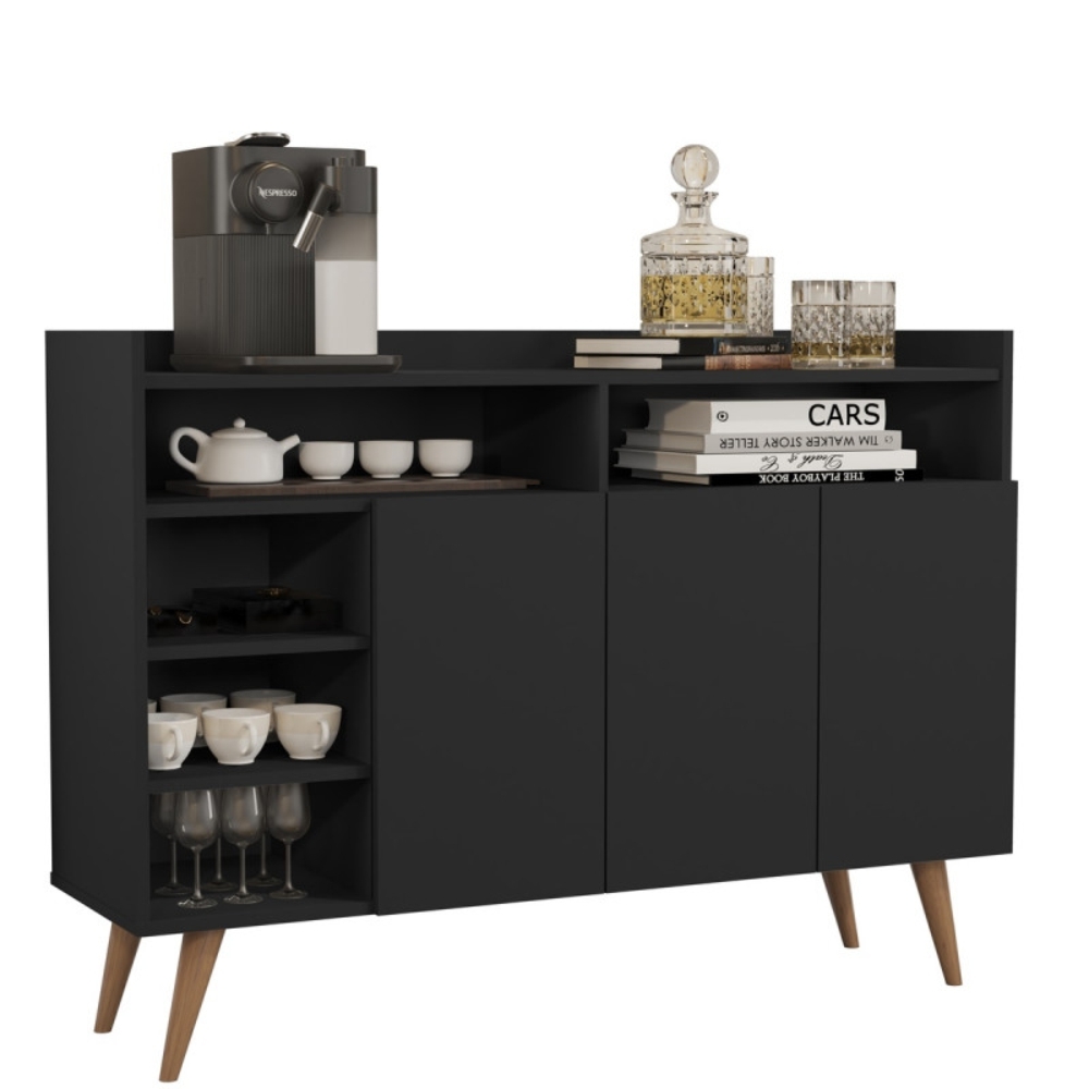Buffet Retrô Kansas com 3 Portas Preto
