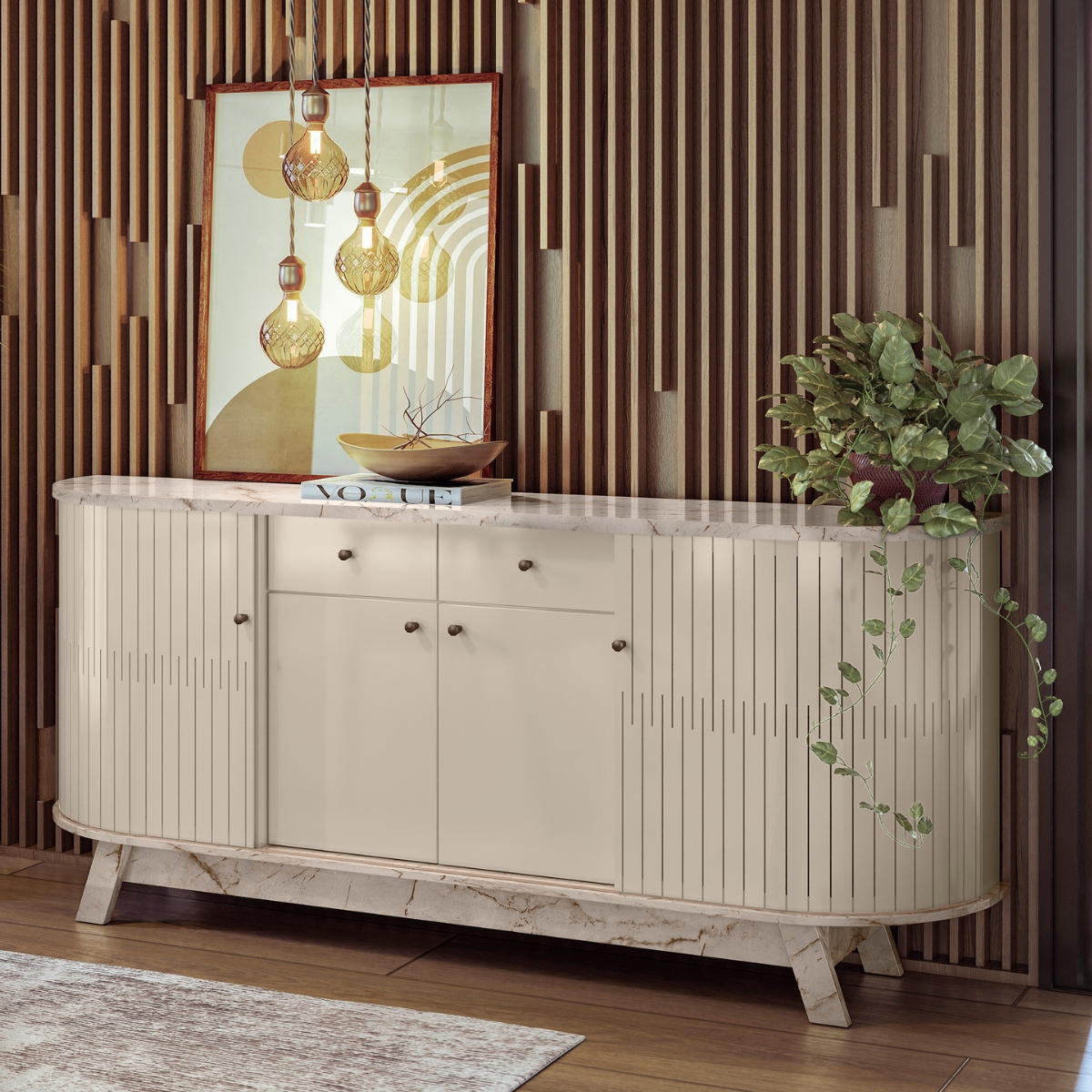 Buffet com 4 Portas e 2 Gavetas Pescara Calacata Off White