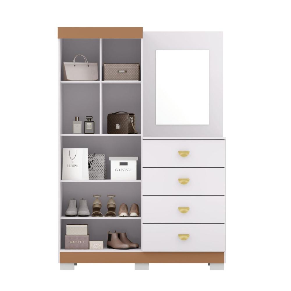 Cômoda Roupeiro 4 Gavetas Espelho Gerórgia Branco Camarim