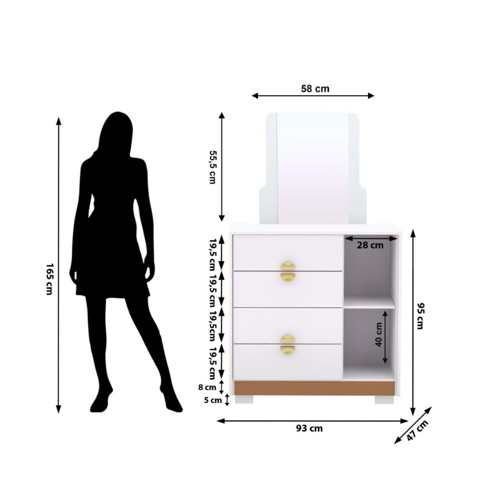 Cômoda Sapateira 4 Gavetas Espelho Paraguai Branco Camarim