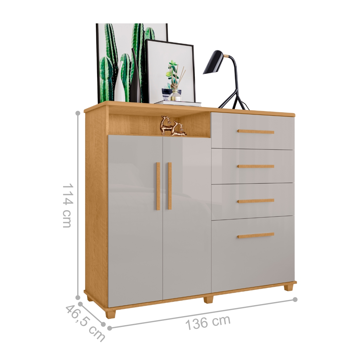 Cômoda com 2 Portas e 4 Gavetas Seábra Naturalle Off White