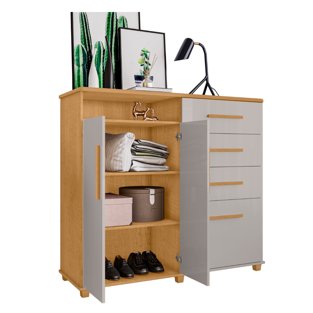 Cômoda com 2 Portas e 4 Gavetas Seábra Naturalle Off White