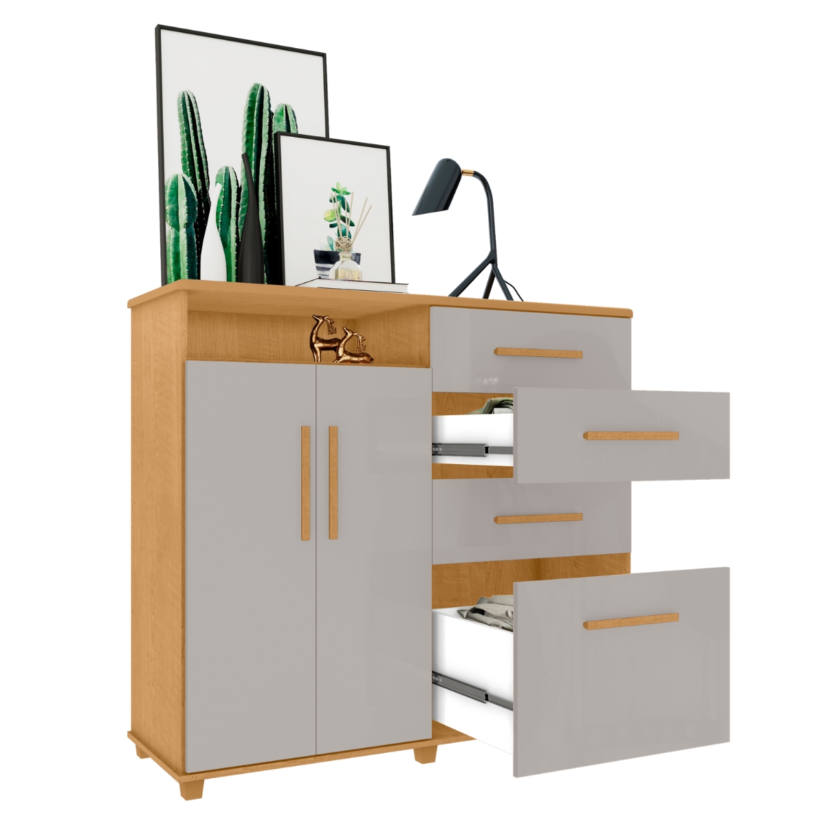 Cômoda com 2 Portas e 4 Gavetas Seábra Naturalle Off White