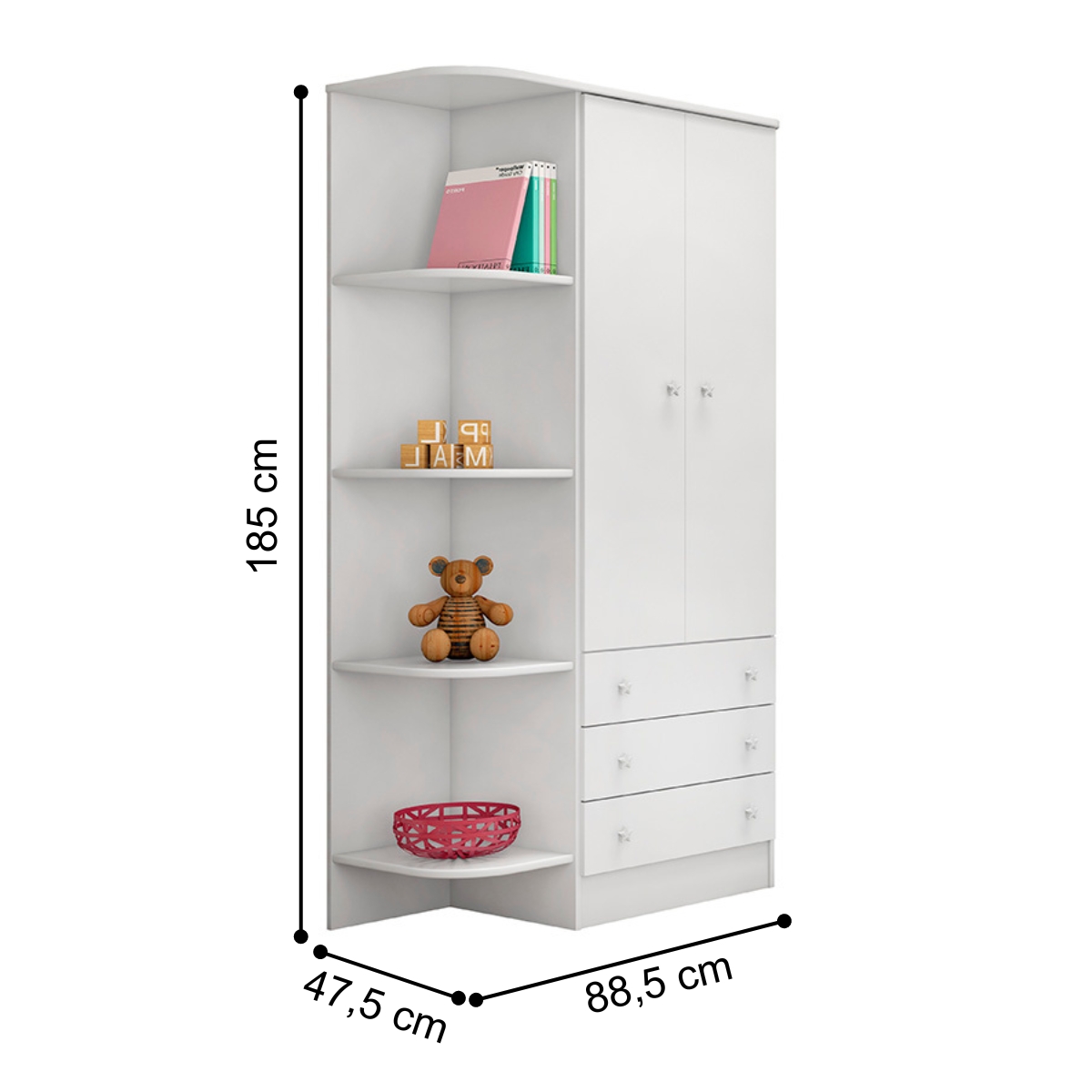 Cômoda com 4 Gavetas e Roupeiro Amesterdã Branco Branco