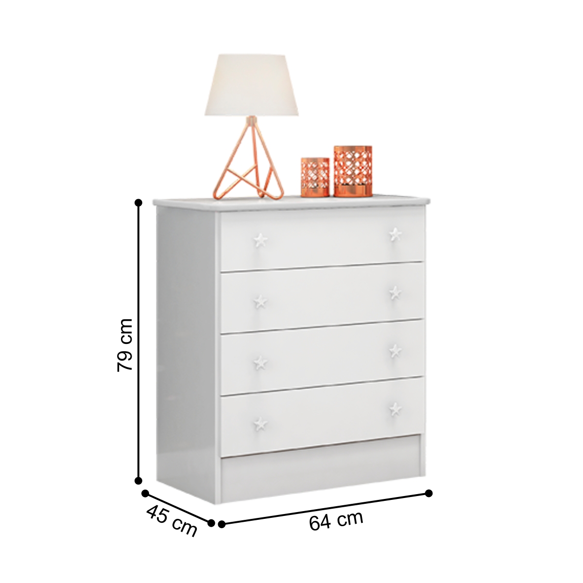Cômoda com 4 Gavetas e Roupeiro Amesterdã Branco Branco