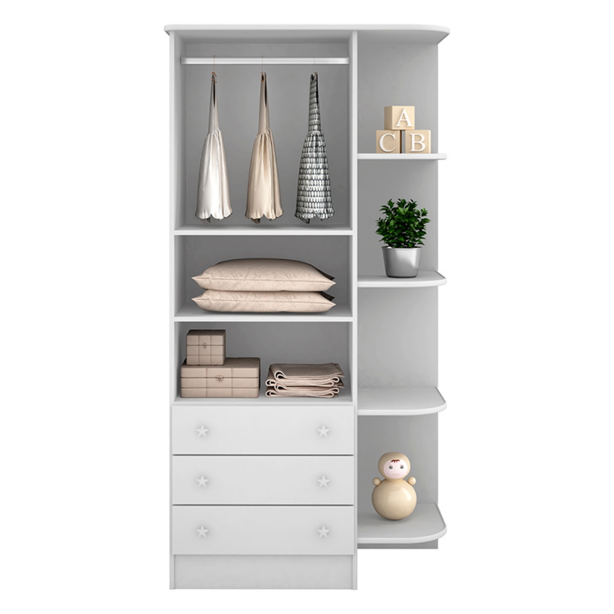 Cômoda com 4 Gavetas e Roupeiro Amesterdã Branco Branco