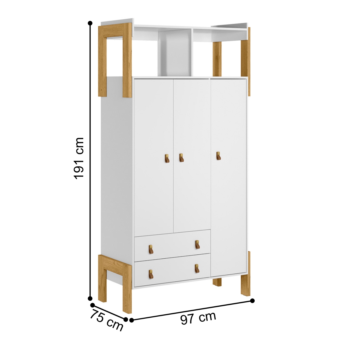 Cômoda e Guarda Roupa com 3 Portas Salta Branco Acetinado