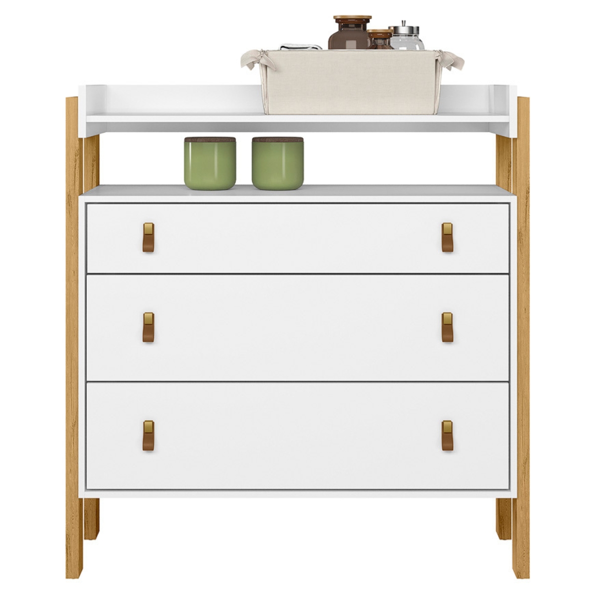 Cômoda e Guarda Roupa com 3 Portas Salta Branco Acetinado