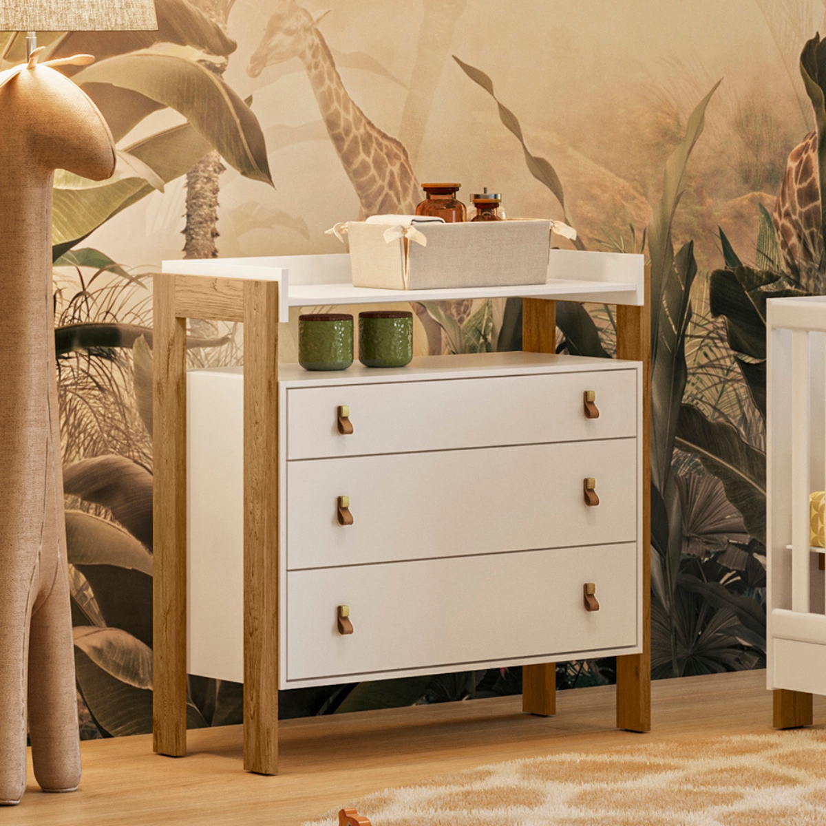 Cômoda e Guarda Roupa com 3 Portas Salta Branco Acetinado