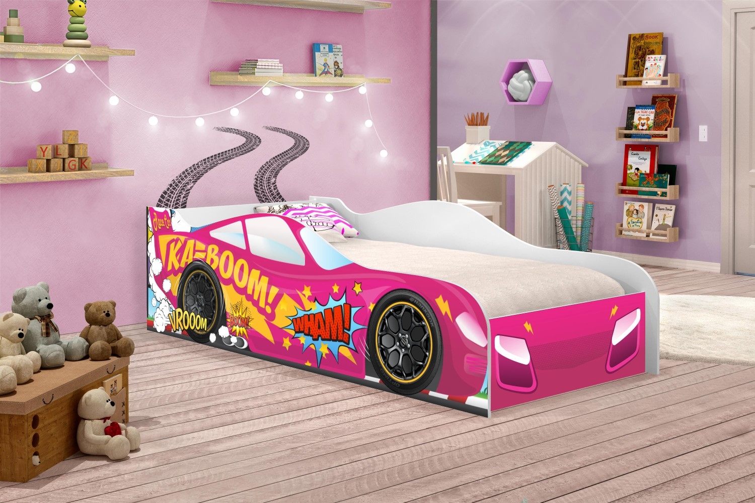 Cama Faísca Carro Infantil Rosa