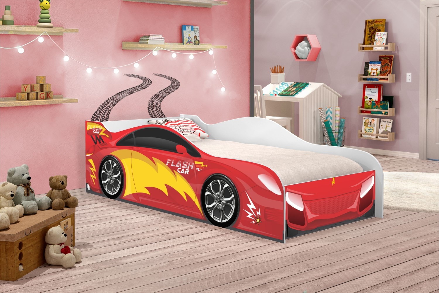 Cama Infantil Carro Velocista Vermelho com Colchão