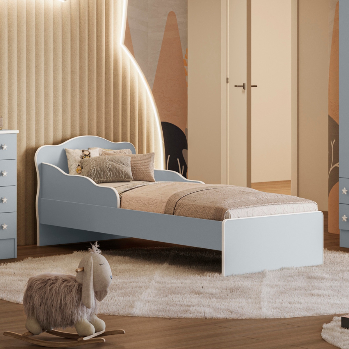 Cama Infatil com Proteção Lateral Milão Cinza Acetinado
