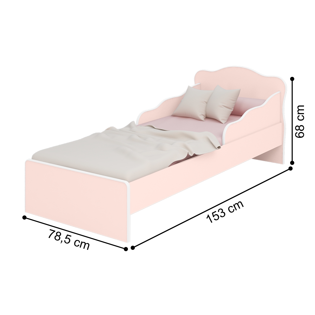 Cama Infatil com Proteção Lateral Milão Rosa Acetinado