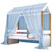 Cama Montessori Cabana Solteiro com Colchão e Dossel Azul