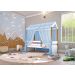 Cama Montessori Cabana Solteiro com Colchão e Dossel Azul