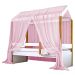 Cama Montessori Cabana Solteiro com Colchão e Dossel Rosa
