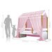 Cama Montessori Cabana Solteiro com Colchão e Dossel Rosa