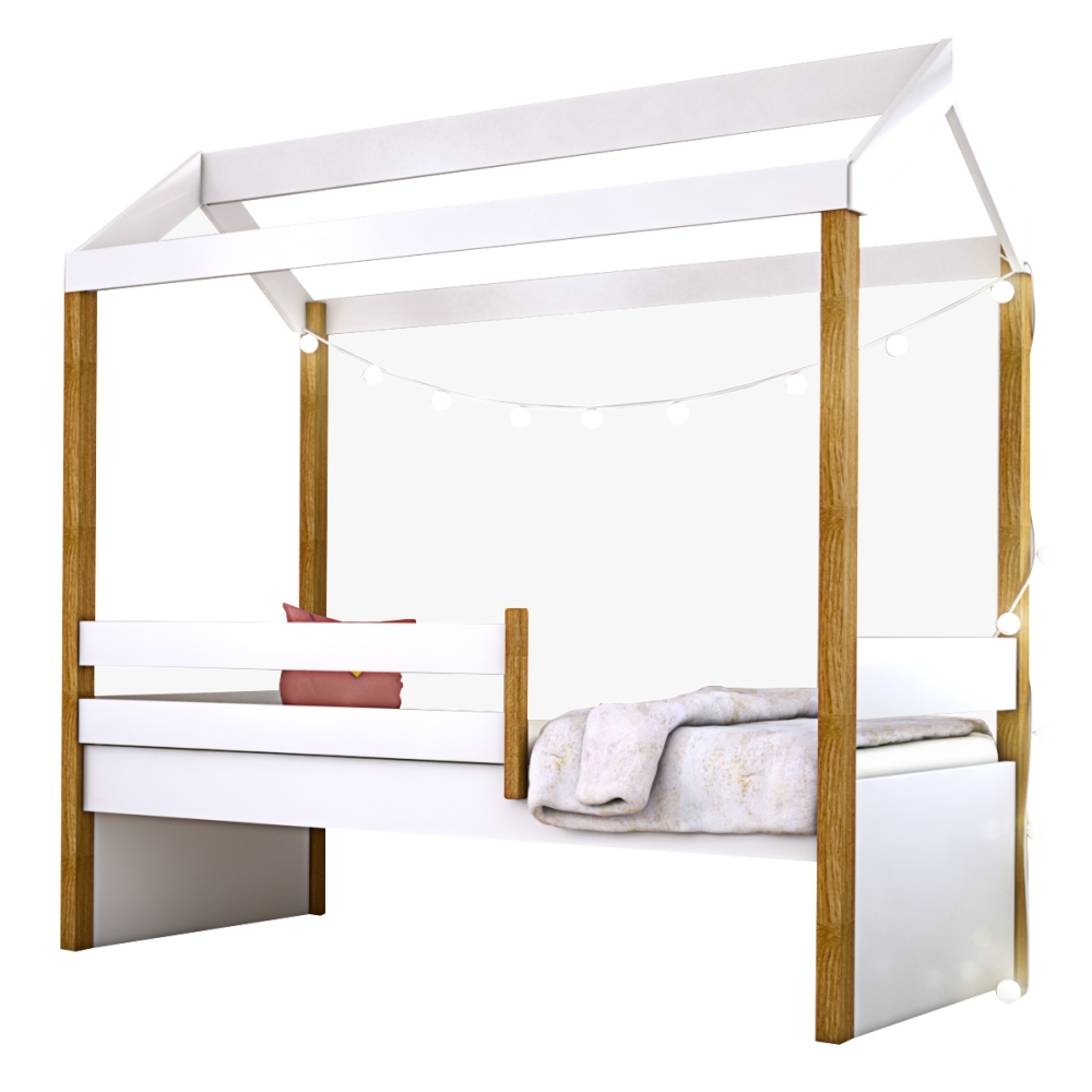 Cama Montessori Cabana Solteiro com Cordão LED