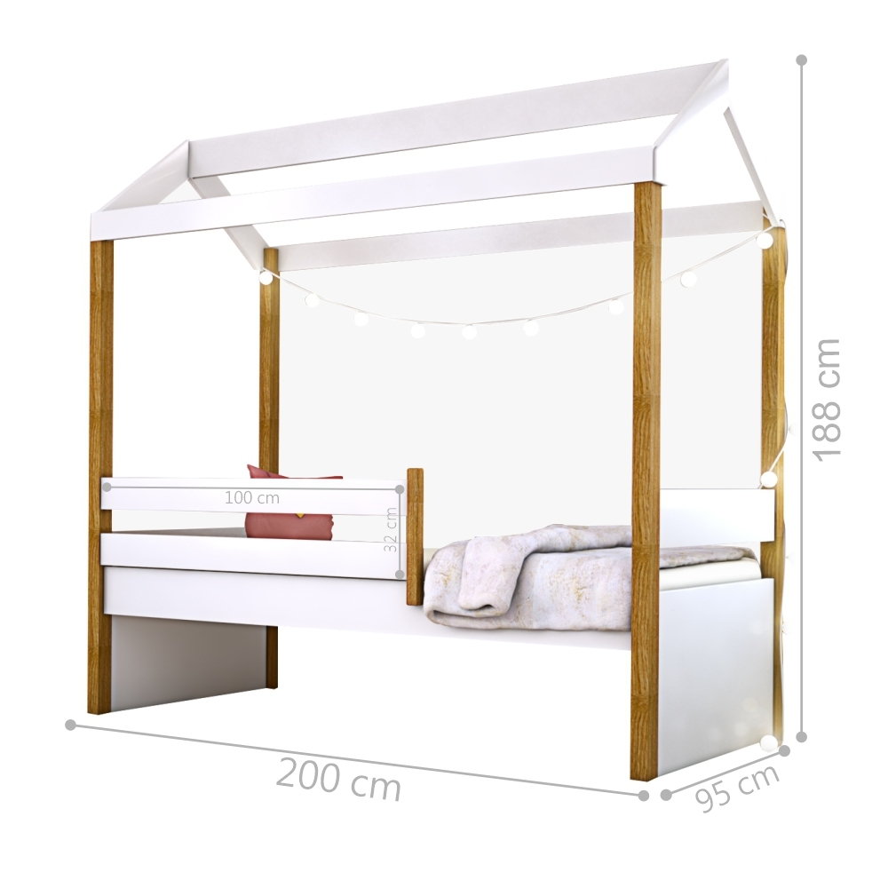 Cama Montessori Cabana Solteiro com Cordão LED