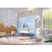 Cama Montessori Cabana Solteiro com Cordão LED e Dossel Azul