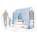 Cama Montessori Cabana com Auxiliar Colchão e Dossel Azul
