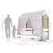 Cama Montessori Cabana com Auxiliar Colchão e Dossel Branco