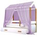 Cama Montessori Cabana com Auxiliar Colchão e Dossel Lilás