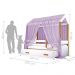 Cama Montessori Cabana com Auxiliar Colchão e Dossel Lilás