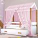 Cama Montessori Cabana com Auxiliar Solteiro e Dossel Rosa