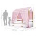 Cama Montessori Cabana com Auxiliar Solteiro e Dossel Rosa
