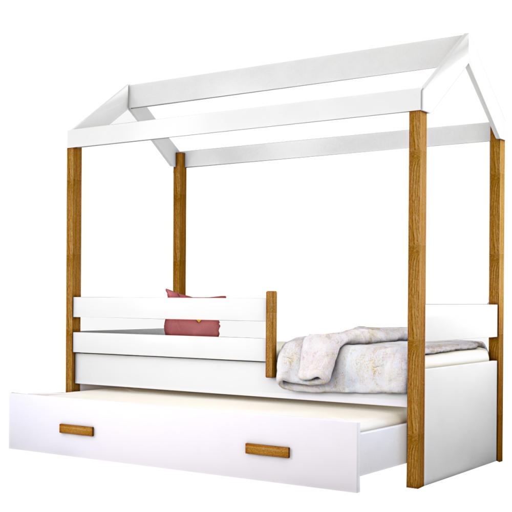 Cama Montessori Cabana com Auxiliar e Colchão