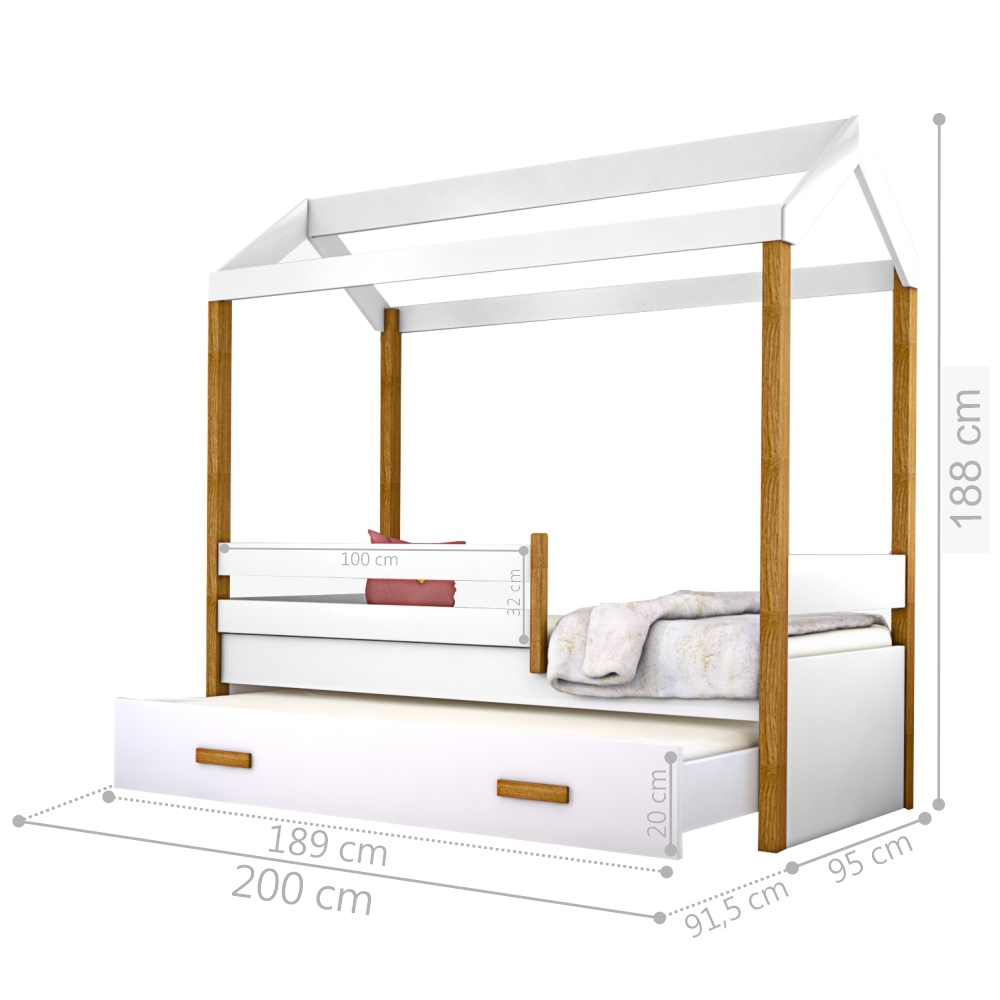 Cama Montessori Cabana com Auxiliar e Colchão