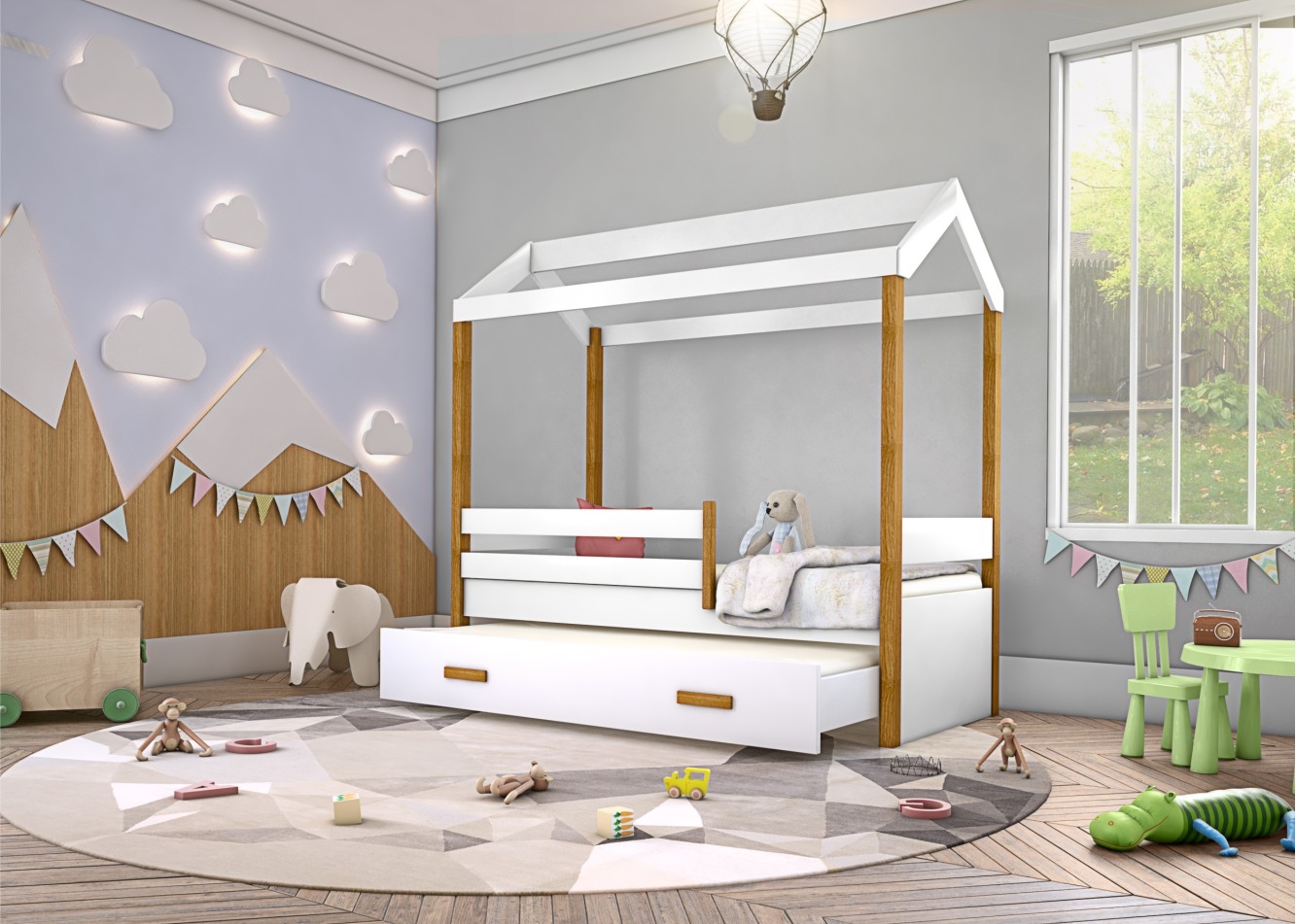 Cama Montessori Cabana com Auxiliar e Colchão